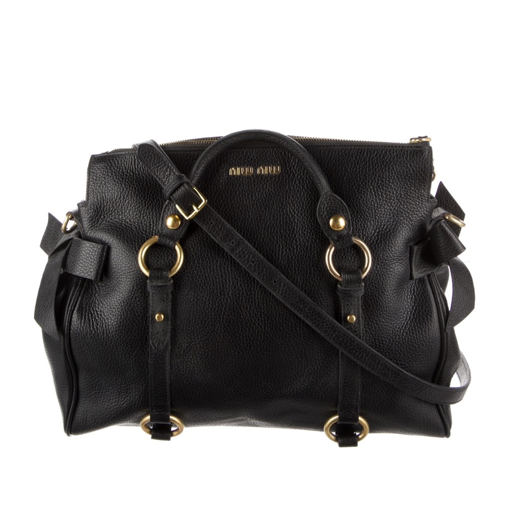 Authentic Miu Miu Black Large Top Handle Bag With… - image 1